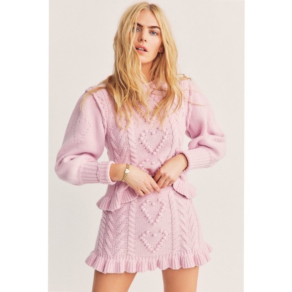 LOVESHACKFANCY Calantha Pullover Sweater & Brendana Knit Mini Skirt Set Size S - Picture 3 of 12